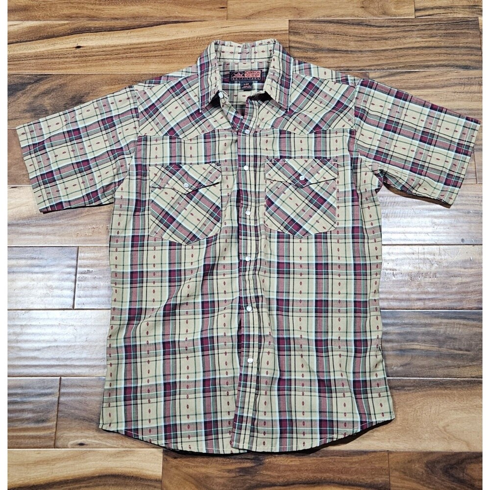 Canyon Guide Outfitters Men's Short Sleeve Pearl Snap Western Shirt Sz Large VTG